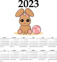 Calendar 2023 with rabbit, planner organizer. vector