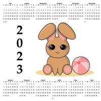 Calendar 2023 with rabbit, planner organizer. vector