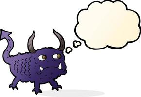 cartoon little demon with thought bubble vector