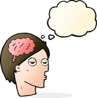 cartoon head with brain symbol with thought bubble vector