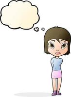 cartoon shy girl with thought bubble vector