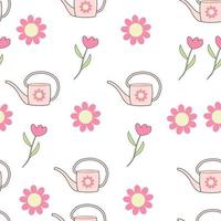 Seamless pattern on a white background Watering can and flower vector