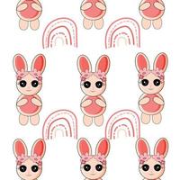 Vector seamless pattern with cute bunny and rainbow