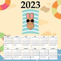 Calendar 2023 with rabbit, planner organizer. vector