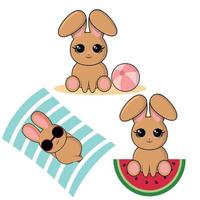 vector illustration set character design of cute rabbit.Doodle style