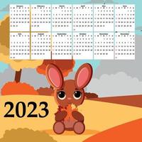 Calendar 2023 with cute rabbit vector