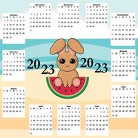 calendario 2023 con lindo conejo vector