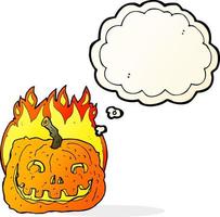 cartoon burning pumpkin with thought bubble vector