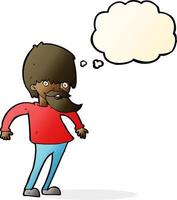 cartoon bearded man shrugging shoulders with thought bubble vector