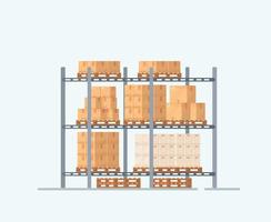 Vector illustration of boxes on shelves. The drawing is three-dimensional on a white background. Parcels are ready to be shipped.