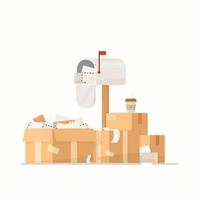 ilustración vectorial de un buzón. entrega de paquetes. cajas llenas de hojas. vector