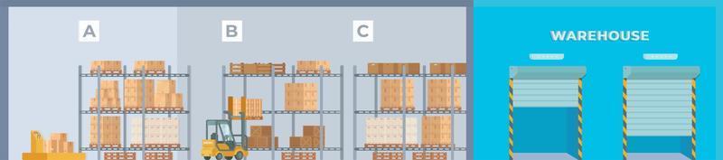 Packed boxes in the warehouse. Vector illustration of shipping across the country. Purchases and merchandise from the Internet.