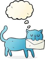 cartoon cat carrying letter with thought bubble vector