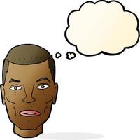 cartoon serious male face with thought bubble vector