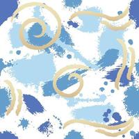 patrón geométrico abstracto dibujado a mano sin fisuras o fondo con texturas pintadas con pincel, elementos. Afiche de collage grunge de moda, postal, textil, plantilla de papel tapiz. dorado, azul y blanco vector