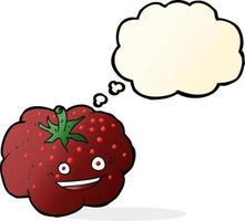 cartoon happy tomato with thought bubble vector