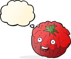 cartoon happy tomato with thought bubble vector