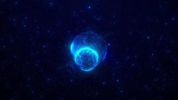 noyau d'étoile de mouvement rougeoyant abstrait fait avec des particules, boule de sphère de cercle d'énergie se déplaçant sur l'espace avec des étoiles, animation d'étoile à neutrons, noyau d'étoile rougeoyante, video