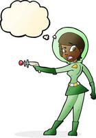 cartoon sci fi girl with thought bubble vector