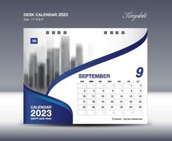 septiembre de 2023 - vector de plantilla de calendario 2023, diseño de calendario de escritorio 2023, plantilla de calendario de pared, planificador, póster, vector de calendario profesional de diseño, organizador, impresión creativa de inspiración