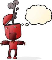 funny cartoon robot with open head with thought bubble vector