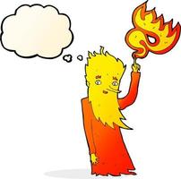 cartoon fire spirit with thought bubble vector