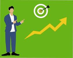 successful strategy. business man pointing curve and business target, business vector illustration.