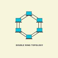 Dual Ring topology network vector illustration, in computer network technology concept