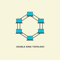 Dual Ring topology network vector illustration, in computer network technology concept