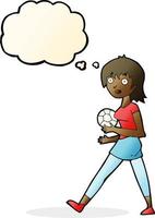 cartoon soccer girl with thought bubble vector