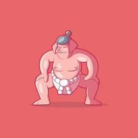 Pig sumo wrestler character vector illustration. Funny, mascot, sports design concept.