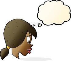 cartoon pretty female face with thought bubble vector