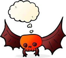 cartoon spooky skull bat with thought bubble vector