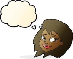 cartoon happy female face with thought bubble vector