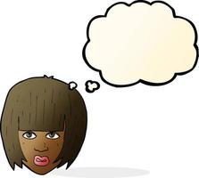 cartoon annoyed girl with big hair with thought bubble vector