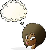 cartoon pretty female face pouting with thought bubble vector