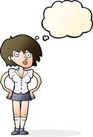 cartoon surprised woman with hands on hips with thought bubble vector