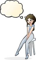 cartoon pretty girl on stool with thought bubble vector