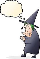 cartoon ugly old witch with thought bubble vector