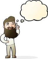 cartoon happy bearded man with idea with thought bubble vector