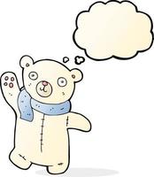 lindo oso de peluche polar de dibujos animados con burbuja de pensamiento vector