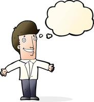 cartoon grining man with open arms with thought bubble vector