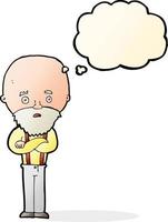 cartoon worried old man with thought bubble vector