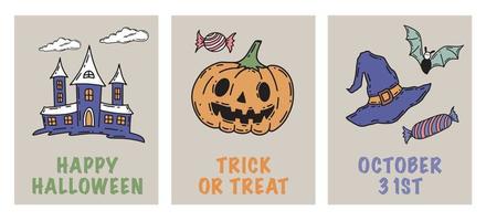 Halloween symbols hand drawn illustrations vector