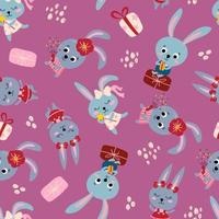 Seamless pattern with cute rabbits. Hand drawn style. Design for fabric, textile, wallpaper, packaging. vector