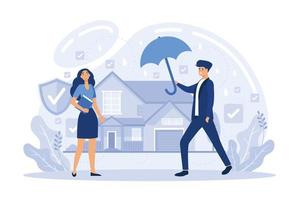 Protection of property interests metaphor, financial guarantee concept. Applying for home, car and health insurance. Safety for accidents and risks. flat vector modern illustration