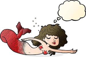 cartoon mermaid with thought bubble vector