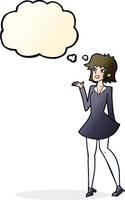 cartoon pretty woman in dress with thought bubble vector