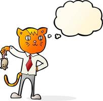 cartoon business cat with dead mouse with thought bubble vector