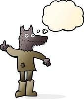 cartoon wolf man with thought bubble vector